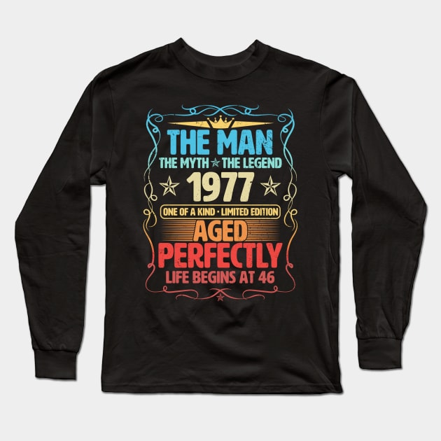 The Man 1977 Aged Perfectly Life Begins At 46th Birthday Long Sleeve T-Shirt by Foshaylavona.Artwork